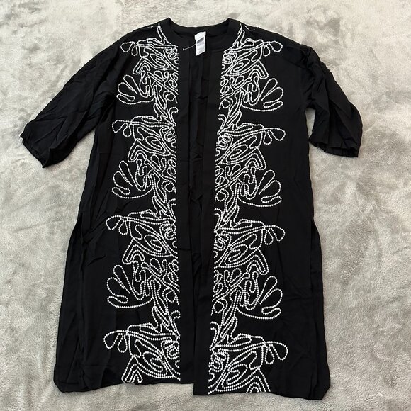 Chico's Long Line Embroidered Cardigan Kimono Black Women's Small Medium S/M - Picture 1 of 6